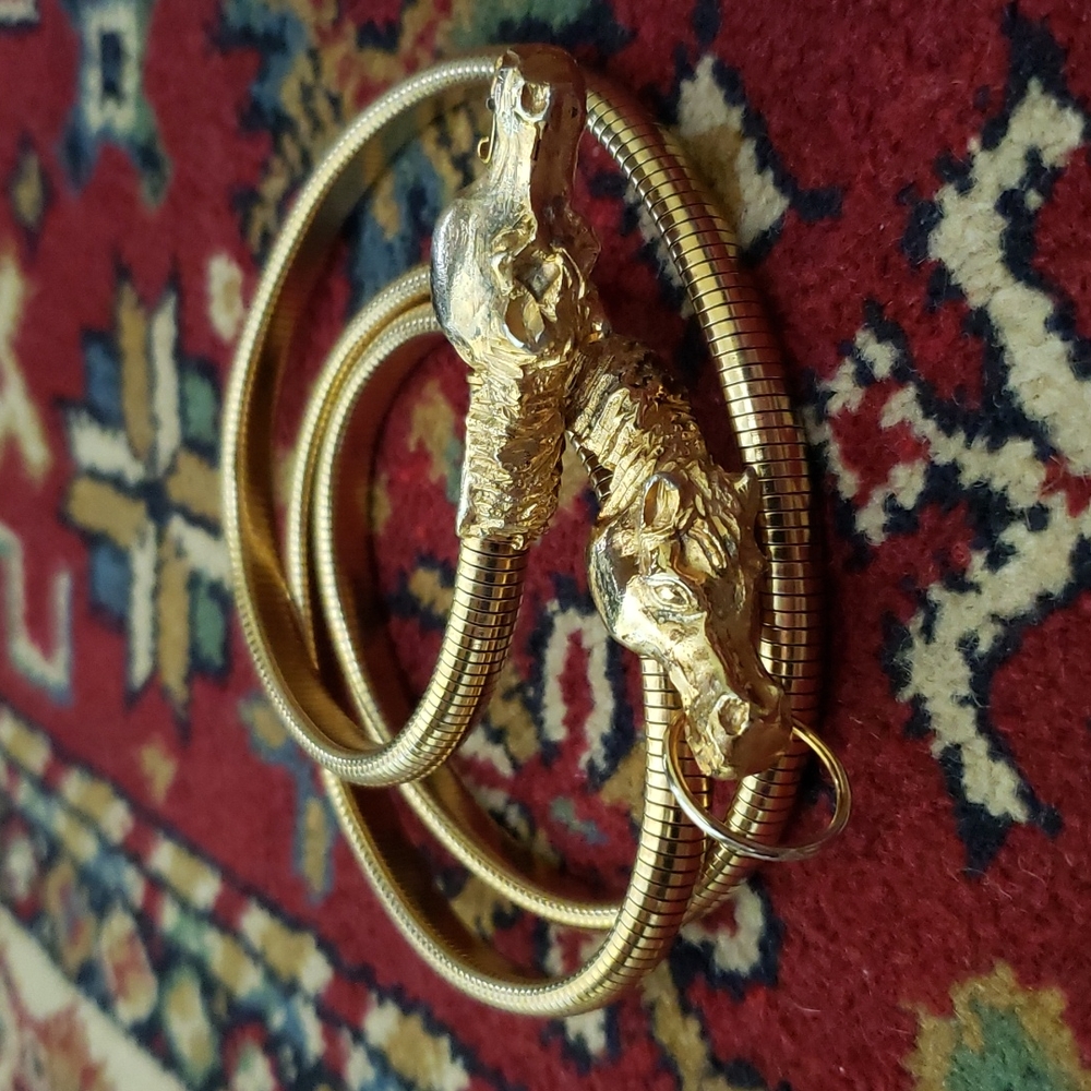 ❤ VINTAGE | Brass Equestrian Horse Head Bit Ring Goldtone Belt